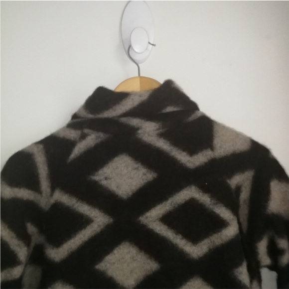 Italian Neutrals Lagenlook Oversized Boiled Wool Diamond Print Coat Size Large - Picture 4 of 8